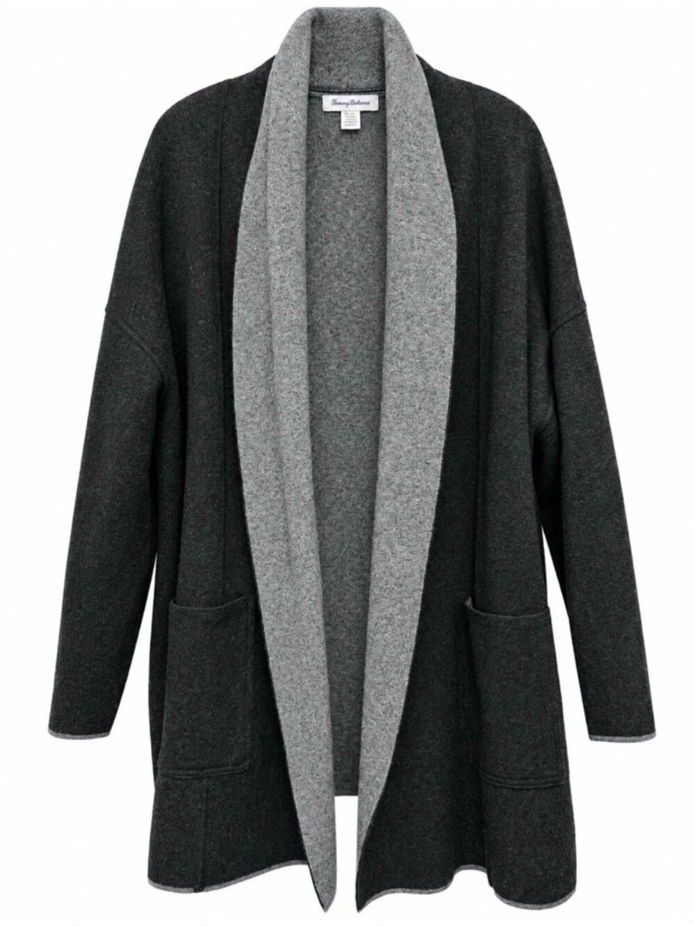 Tommy Bahama Open Cardigan Sweater XL Lambswool Cashmere Blend Charcoal Grey